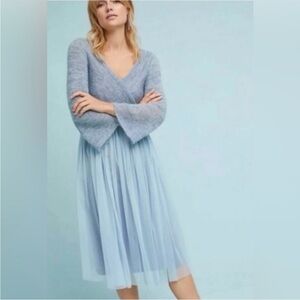 Anthropologie Maeve Sweater Tulle Pale Blue Midi Dress Size S